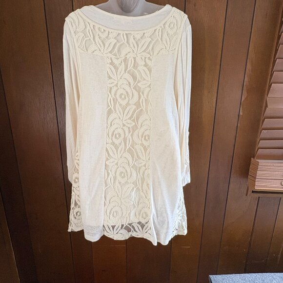 Indigo Soul Top Womens L Ivory Tunic Crochet Lace‎ Overlay Soft Boho Cottagecore - Picture 2 of 12